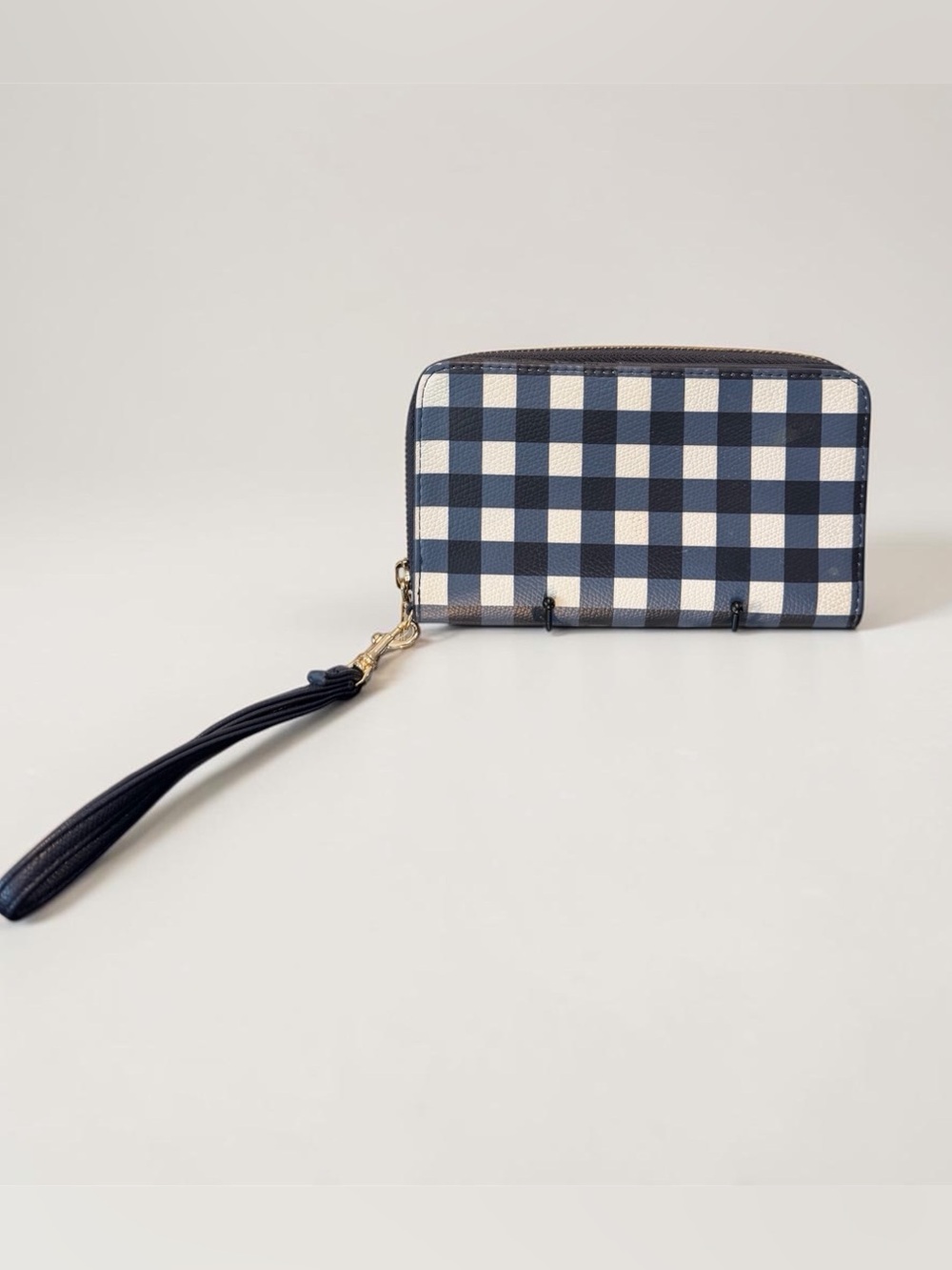 a new day Gingham Wristlet Wallet Navy White